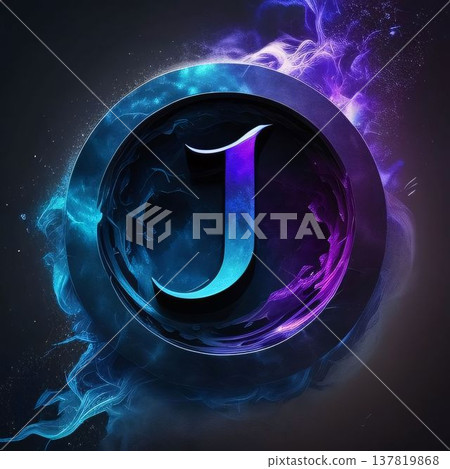 Letter J in a blue circle on a dark background. 3D rendering 137819868