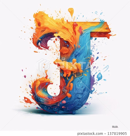 Colorful letter J in watercolor paint splashes, vector illustration. 137819905