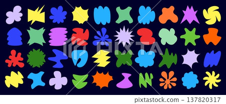 Abstract groovy shapes and comic bubbles, funky stickers, graphic retro elements set. Vector y2k geometry figures of abstract stars, flowers and clouds. Groovy minimal arch, sparkle and blob shapes Abstract groovy shapes and comic bubbles, funky stickers, graphic retro elements set. Vector y2k geometry figures of abstract stars, flowers and clouds. Groovy minimal arch, sparkle and blob shapes 137820317