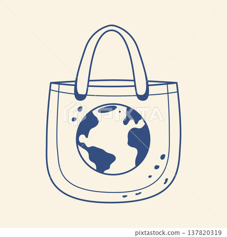Eco friendly reusable cotton shopper tote bag with earth planet vector doodle Eco friendly reusable cotton shopper tote bag with earth planet vector doodle 137820319