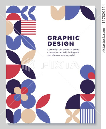 Modern abstract background with geometric wildberry color pattern. Vector simple graphic shapes border for poster with circles, lines, ovals mosaic. Minimal background with geometric floral pattern Modern abstract background with geometric wildberry color pattern. Vector simple graphic shapes border for poster with circles, lines, ovals mosaic. Minimal background with geometric floral pattern 137820324