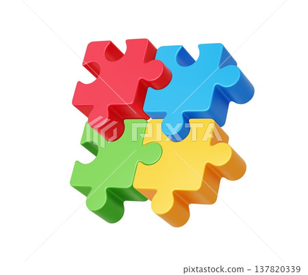 3d jigsaw puzzle pieces game toy icon, success solution. Vector colorful puzzle blocks connected together forming symbol of teamwork, logic thinking, integration, problem solving, business process 3d jigsaw puzzle pieces game toy icon, success solution. Vector colorful puzzle blocks connected together forming symbol of teamwork, logic thinking, integration, problem solving, business process 137820339