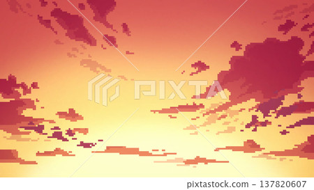 Pixel art background illustration of a sunset sky; sunset, dusk 137820607