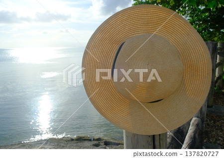 夏天的海邊和草帽形象 夏天的海邊和草帽形象 137820727