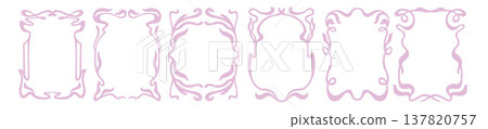 Art deco frame set, vector hand drawn organic floral border, elegant wedding ornamental decor print. 137820757