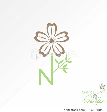 Initial N font with flower stalk leaf fashion decoration garden blossom plant logo design graphic concept creative premium vector stock image top sell Initial N font with flower stalk leaf fashion decoration garden blossom plant logo design graphic concept creative premium vector stock image top sell 137820853