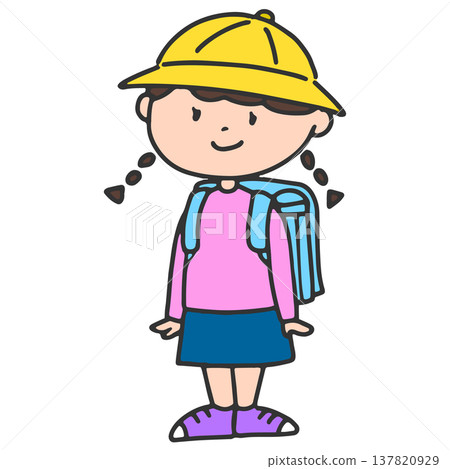 一個背著書包的小學生女孩 一個背著書包的小學生女孩 137820929