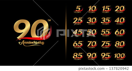 Set of premium anniversary logotype. Golden anniversary celebration emblem design . 137820942
