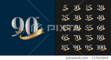 Set of premium anniversary logotype. Golden anniversary celebration emblem design Set of premium anniversary logotype. Golden anniversary celebration emblem design 137820944