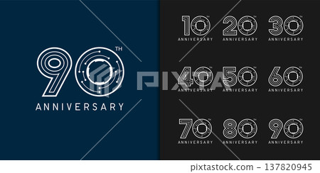 Set of trendy anniversary logotype. Modern geometric anniversary celebration icons design. 137820945