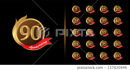 Set of premium anniversary logotype. Golden anniversary celebration emblem design 137820946