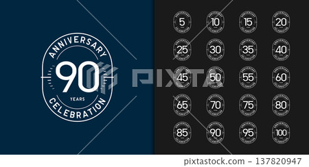Set of trendy anniversary logotype. Modern geometric anniversary celebration icons design. 137820947