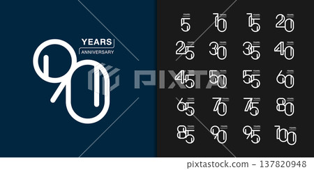 Set of trendy anniversary logotype. Modern geometric anniversary celebration icons design. 137820948