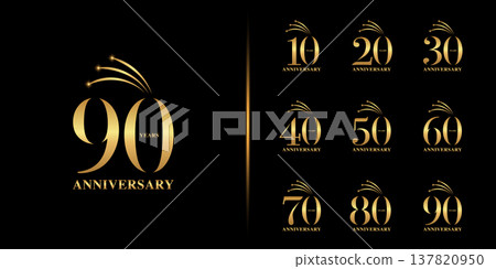 Set of premium anniversary logotype. Golden anniversary celebration emblem design. Set of premium anniversary logotype. Golden anniversary celebration emblem design. 137820950
