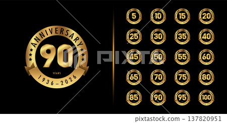 Set of premium anniversary logotype. Golden anniversary celebration emblem design. Set of premium anniversary logotype. Golden anniversary celebration emblem design. 137820951