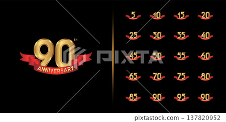 Set of premium anniversary logotype. Golden anniversary celebration emblem design. 137820952