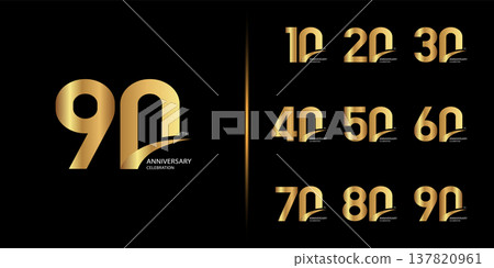 Set of premium anniversary logotype. Golden anniversary celebration emblem design. 137820961