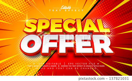 Special Offer Editable Text Effect Design Vector Graphic Style with Shadow and 3D Multilayered Typography Lettering on Comic Style Background. Premium Scalable Shopping Day Illustration Template for 137821031
