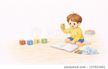 用數位積木創作的趣味兒童教育插圖。 137822081