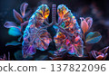 colorful feathers in the shape of human lungs on a black background 137822096