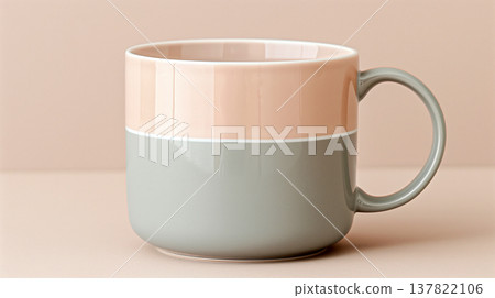 Close up of coffee cup on pastel color background with copy space 137822106