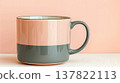 Coffee cup on wooden table and pastel pink wall background 137822113