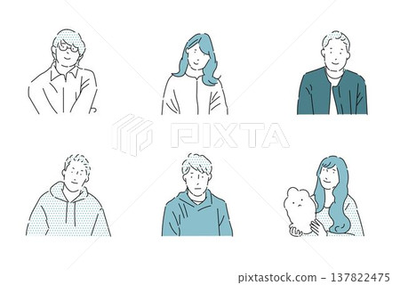 商務人士男女頭像上半身 - 時尚簡約線條繪製圖示集向量圖素材 137822475