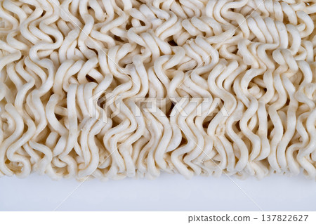 Bulk packaged instant noodle display. Consistent stacked noodles emphasize supply robustness. Uniform layers of dried instant noodles highlight dependable stock solutions Bulk packaged instant noodle display. Consistent stacked noodles emphasize supply robustness. Uniform layers of dried instant noodles highlight dependable stock solutions 137822627