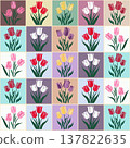 Colorful Spring Tulip Bloom Seamless Vector Pattern 137822635