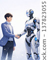 An illustration depicting AI-human collaboration: A futuristic technology image with a simple background. 137823055
