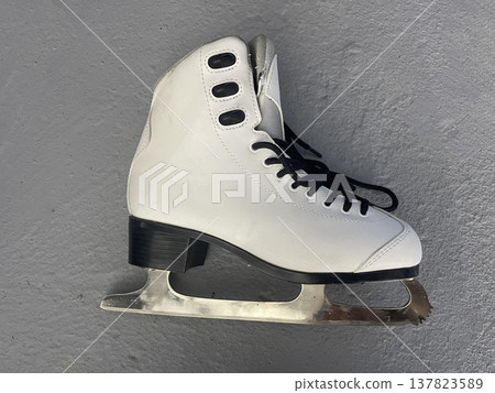 an ice skate on the floor in the locker room an ice skate on the floor in the locker room 137823589