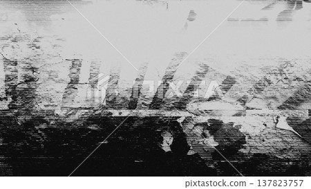 Black and White Glitch Overlay with VHS Scantines and Grunge Texture Black and White Glitch Overlay with VHS Scantines and Grunge Texture 137823757