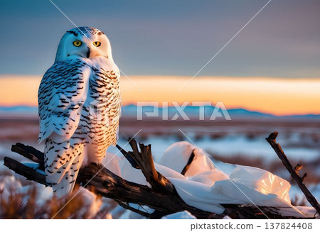Majestic Owl in Tundra with Litter 137824408