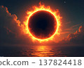 Surreal Illustration of a Solar Eclipse with a Fire Ring Glowing Ring of Fire Effect 137824418