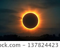 Stunning Total Solar Eclipse with Fiery Corona in Twilight Sky 137824423