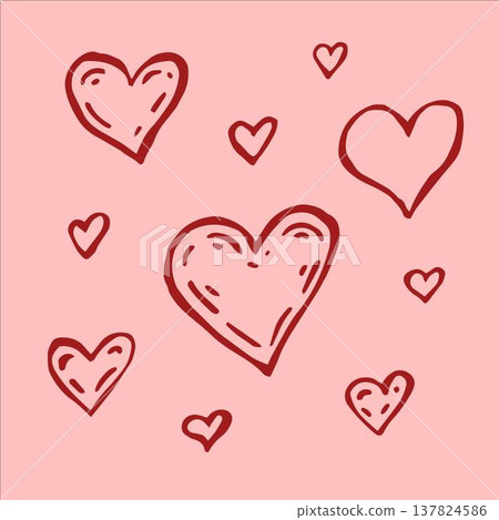 A delightful vector illustration of red hearts scattered across a soft pink background. A delightful vector illustration of red hearts scattered across a soft pink background. 137824586