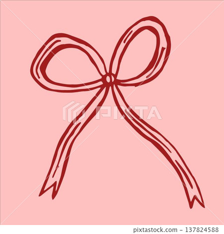A charming vector illustration of a red bow, elegantly displayed against a soft pink background. A charming vector illustration of a red bow, elegantly displayed against a soft pink background. 137824588