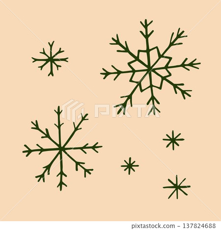 A set of green doodle-style snowflakes in various shapes on a creamy background A set of green doodle-style snowflakes in various shapes on a creamy background 137824688