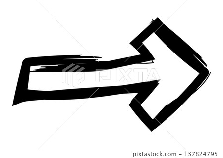 Hand-drawn black outline arrow icon. Grunge brush stroke right pointing direction sign Hand-drawn black outline arrow icon. Grunge brush stroke right pointing direction sign 137824795