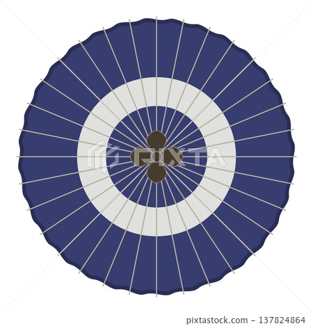 Flat illustration of a navy blue traditional Japanese umbrella from a bird's-eye view | Simple Japanese-style material on a white background Flat illustration of a navy blue traditional Japanese umbrella from a bird's-eye view | Simple Japanese-style material on a white background 137824864