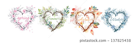4 seasons of the year. Four seasons - spring, summer, autumn, winter. Hand drawn. Not AI, vector illustration. 4 seasons of the year. Four seasons - spring, summer, autumn, winter. Hand drawn. Not AI, vector illustration. 137825438