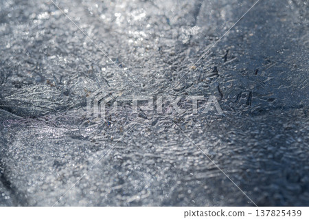 Reflection of tranquil winter ice with subtle scratch marks and bluish glow. Calm abstract scene of icy reflectance during spring with intricate scratches and deep blue shine Reflection of tranquil winter ice with subtle scratch marks and bluish glow. Calm abstract scene of icy reflectance during spring with intricate scratches and deep blue shine 137825439