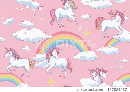 Magical Unicorns Dancing Among Clouds and Rainbows in a Whimsical World Generative AI 137825487