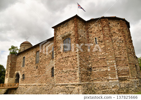 The stone walls of the Norman castle in Colchester, Essex The stone walls of the Norman castle in Colchester, Essex 137825666