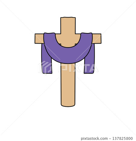 Simple cross with purple fabric draped around its center Simple cross with purple fabric draped around its center 137825800