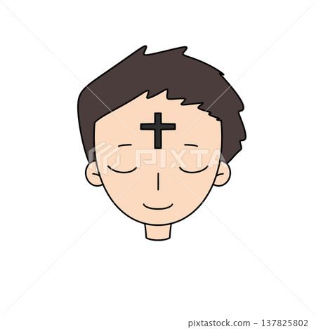 Cartoon head with closed eyes and a cross on forehead Cartoon head with closed eyes and a cross on forehead 137825802