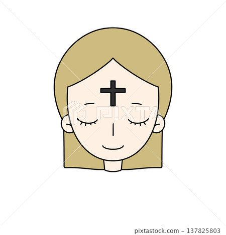 Cartoon woman with closed eyes and a cross on her forehead 137825803