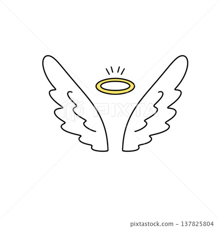 Simple angel wings with golden halo above 137825804