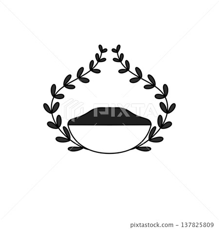 Simple black and white emblem with leafy wreath 137825809