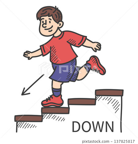 Boy going down the stairs doodle Boy going down the stairs doodle 137825817